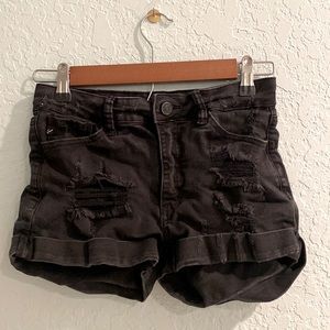 ‘Kancan’ Black Distressed Denim Shorts - Size 26